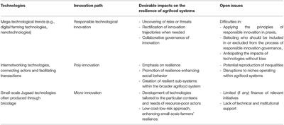 Technological Innovation and Agrifood Systems Resilience: The Potential and Perils of Three Different Strategies